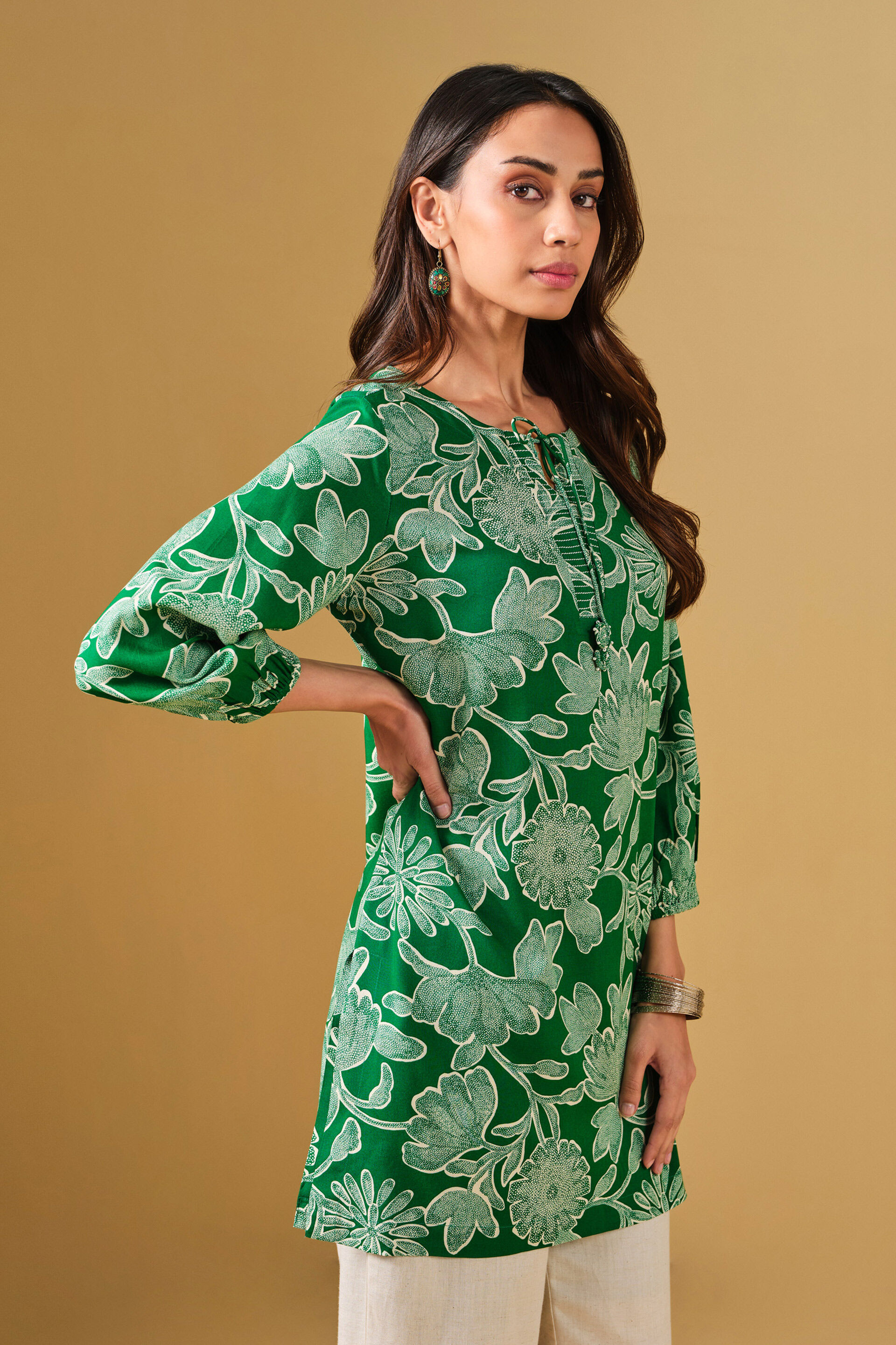 Floral Green Viscose Tunic, Green, image 4